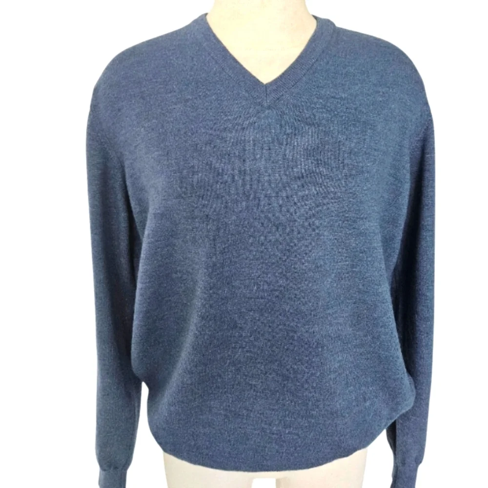 Valentino Jeans Men's Blue V-Neck Sweater Merino Wool - Picture 1 of 11